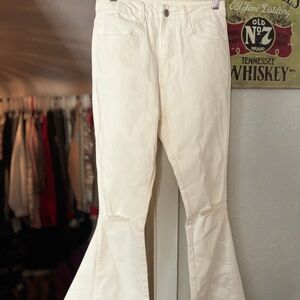 Wide Leg Flare Jeans in Light Cream/ White